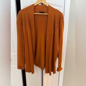 Lety & Me Burnt Orange Open Cardigan With Ribbed Detail